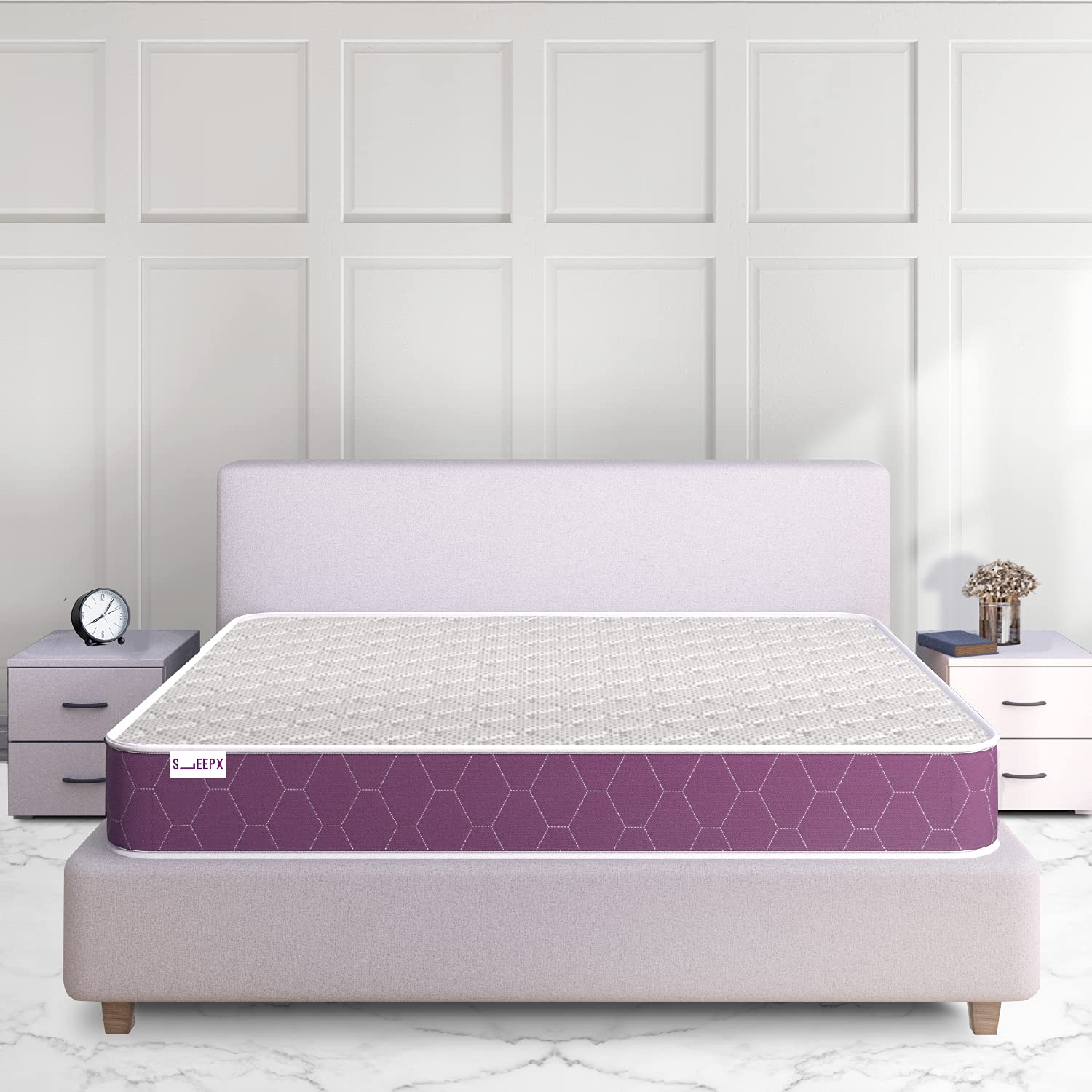 SLEEPX ORTHO PLUS QUILTED 6 INCH DOUBLE BED SIZE, MEMORY FOAM MATTRESS (PURPLE, 72X48X6)