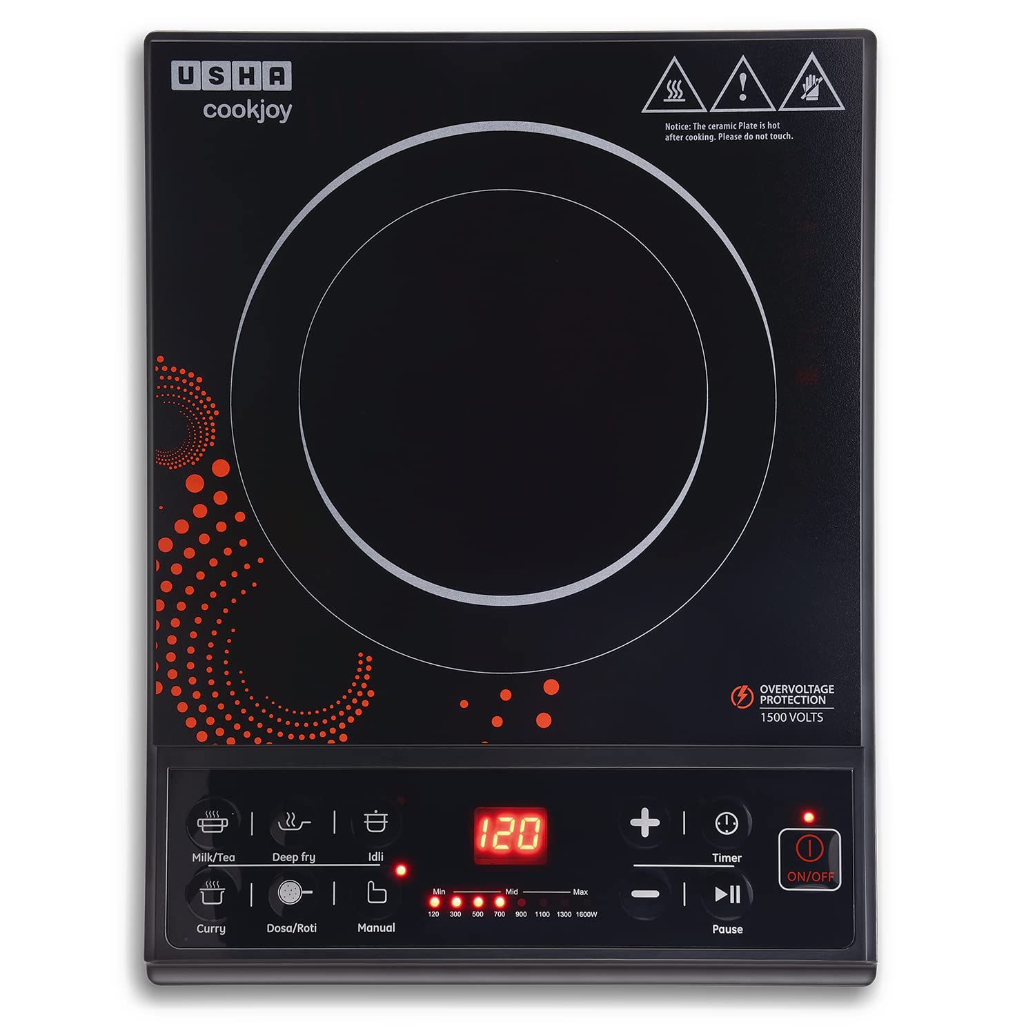 USHA COOK JOY (3616) 1600-WATT COPPER SEALED INDUCTION COOKTOP (BLACK)