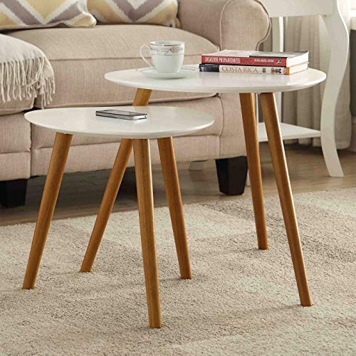 HOMECRAFTS 2 SET NESTING/END TABLE IN SOLID WOOD FOR LIVING ROOM & BEDROOM/HALL/NATURAL WHITE FINISHING