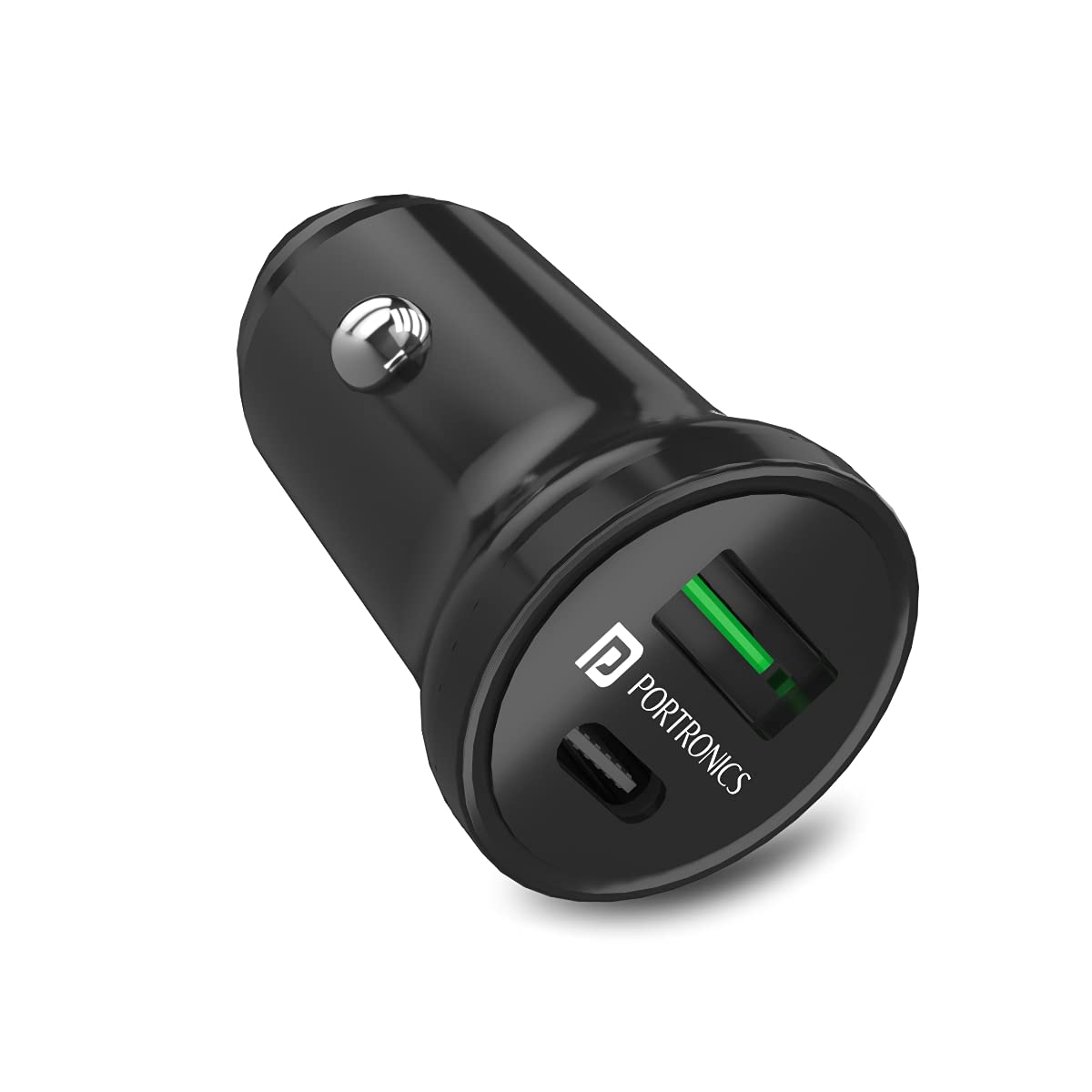 PORTRONICS CARPOWER MINI CAR CHARGER WITH DUAL OUTPUT, FAST CHARGING (TYPE C PD 18W + QC 3.0A) COMPATIBLE WITH ALL SMARTPHONES(BLACK)