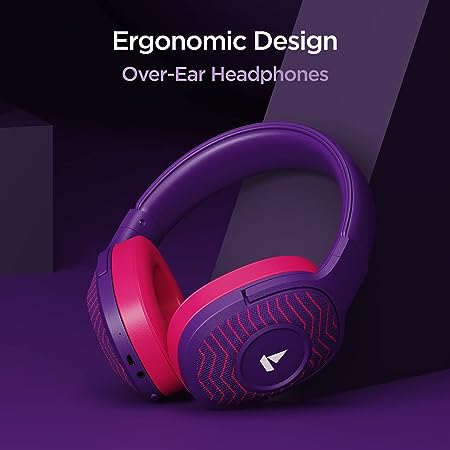 BOAT ROCKERZ 550 SUNBURN EDITION WITH 50MM DRIVERS, 20 HOURS PLAYBACK, PHYSICAL NOISE ISOLATION AND SOFT PADDED EARCUPS OVER EAR WIRELESS HEADPHONE (TECHNO PURPLE)