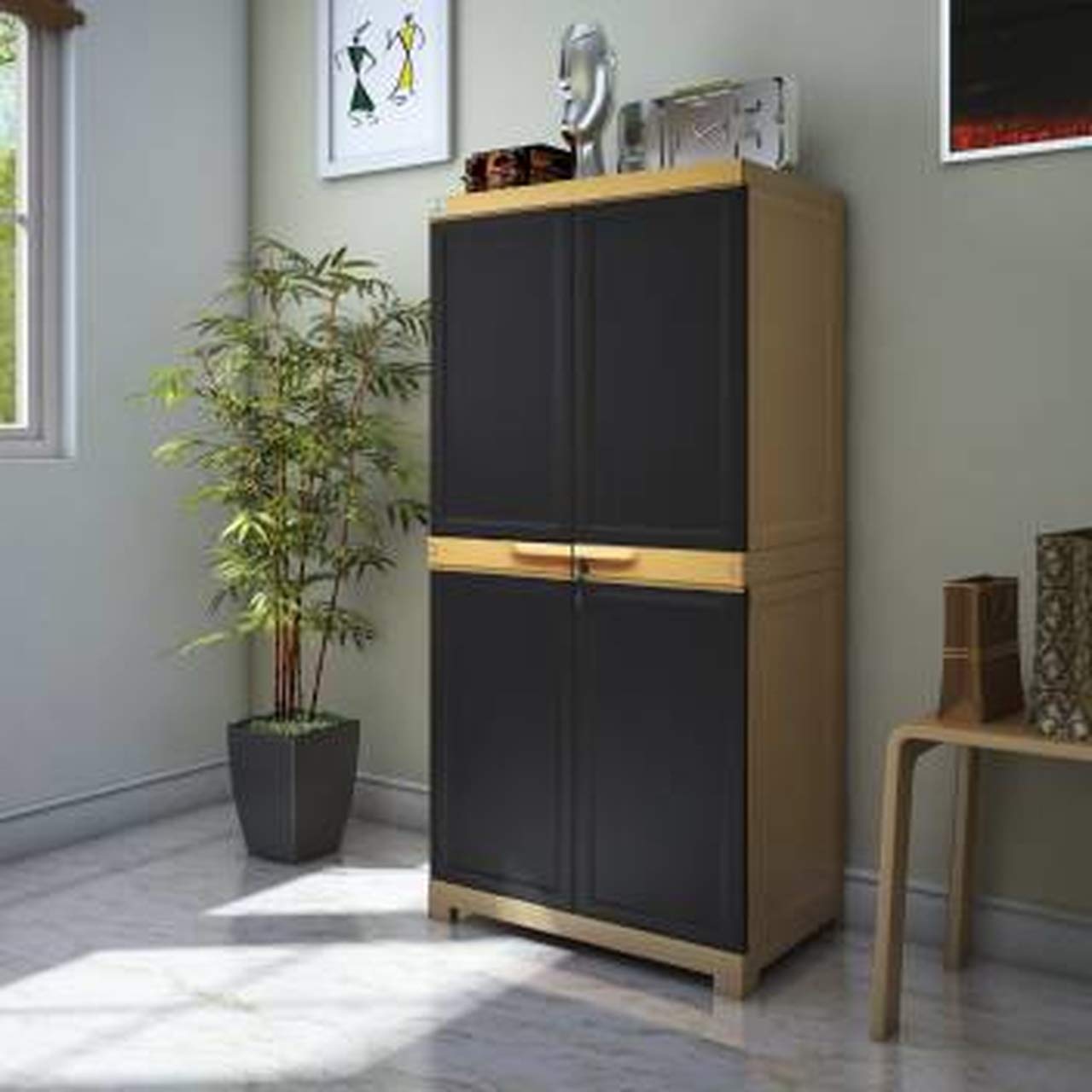 NILKAMAL FREEDOM MINI MEDIUM PLASTIC CABINET BROWN , 2 DOORS