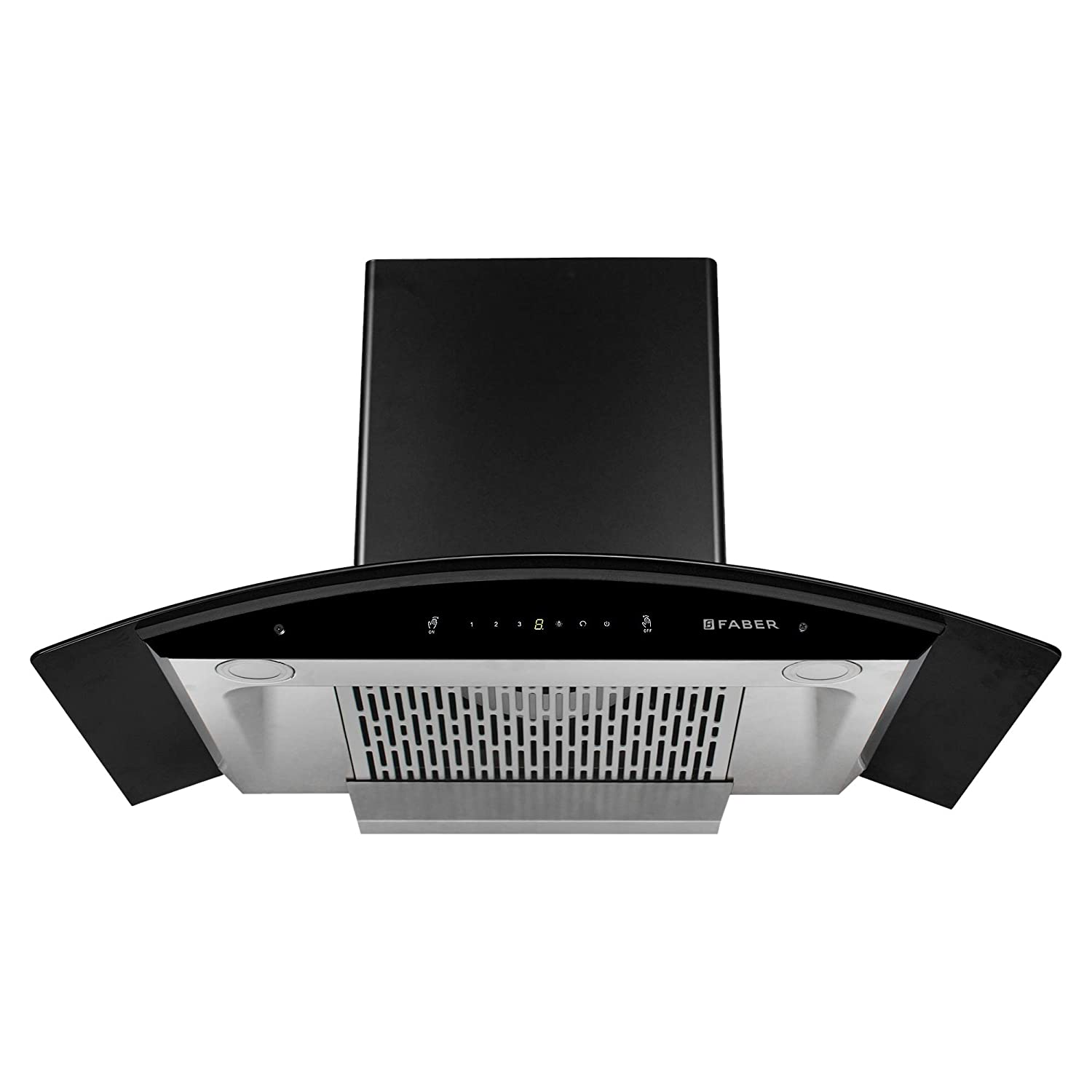 FABER 90 CM 1200 M³/HR CURVED GLASS AUTOCLEAN CHIMNEY (HOOD EVEREST SC TC HC BK 90, FILTERLESS TECHNOLOGY, TOUCH CONTROL, BLACK)