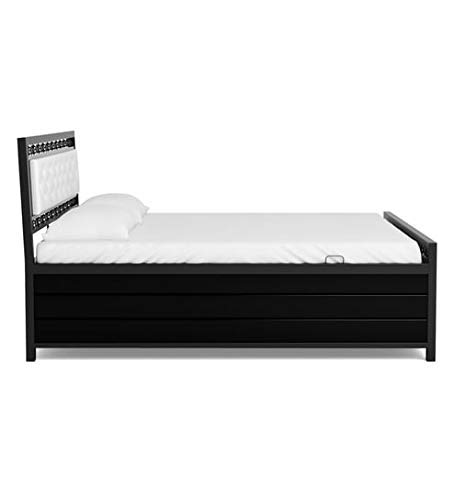 ROYAL INTERIORS METAL MATTE FINISH DOUBLE BED WITH STORAGE (BLACK, IVORY)