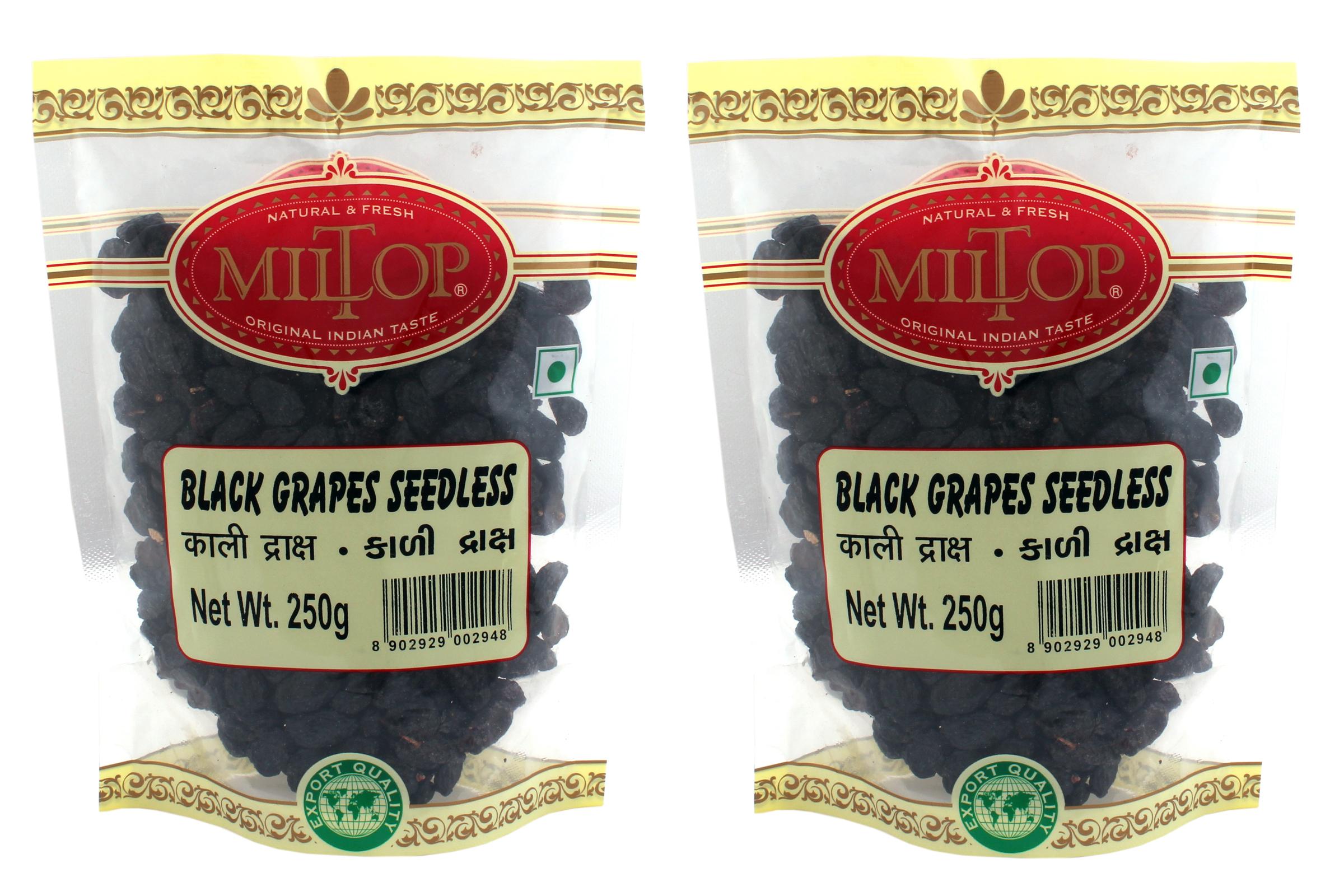 MILTOP BLACK KISHMISH/SEEDLESS GRAPES 250 G (PACK OF 2)