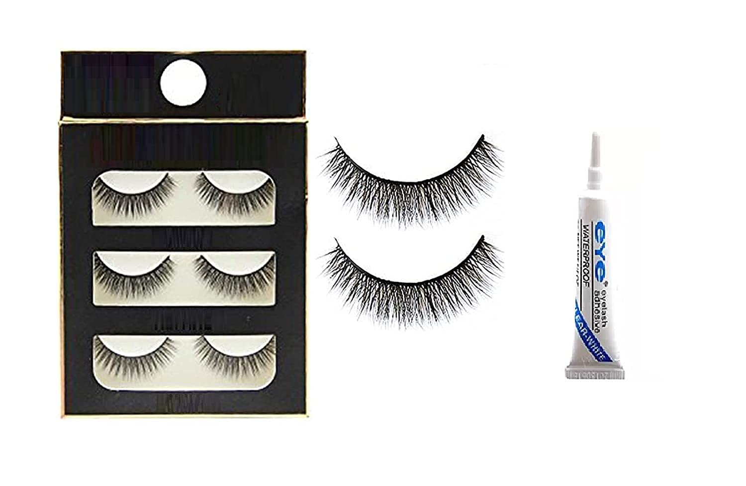 URBANMAC BLACK HANDMADE NATURAL THICK LONG POLYESTER FALSE EYELASHES WITH EYE GLUE
