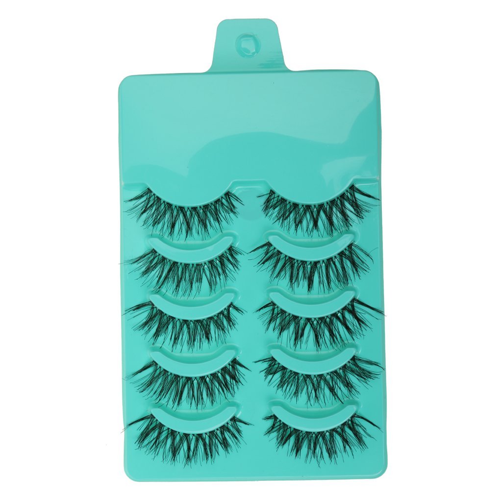 MAYCREATE® 5 PAIRS BEAUTY MAKEUP HANDMADE MESSY CROSS STYLE FALSE EYELASHES GREEN