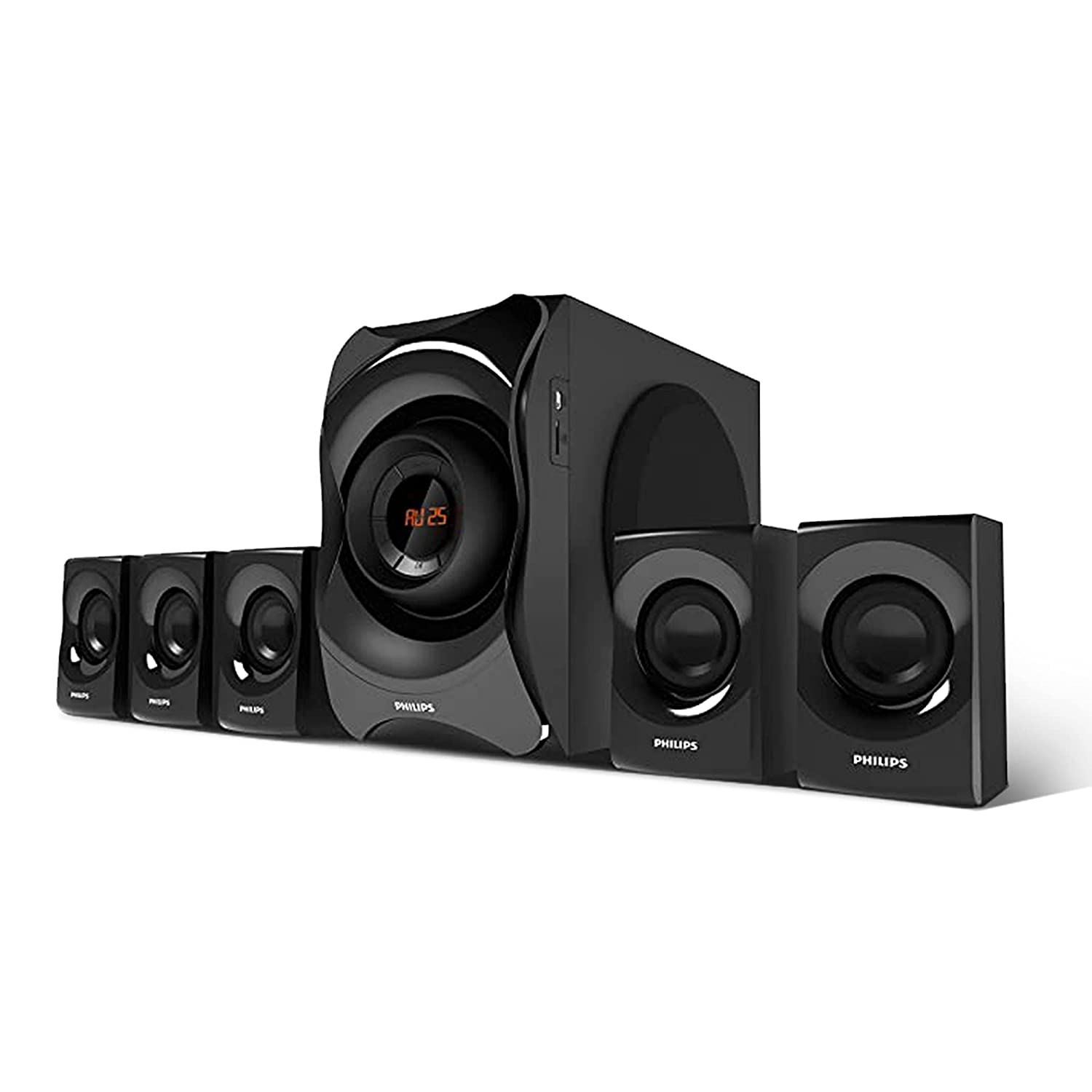 PHILIPS AUDIO SPA8000B/94 5.1 CHANNEL 120W MULTIMEDIA SPEAKER SYSTEM WITH BLUETOOTH, 5X15W SATELLITE SPEAKERS, LED DISPLAY, ROBUST DESIGN & MATTE FINISH (BLACK)