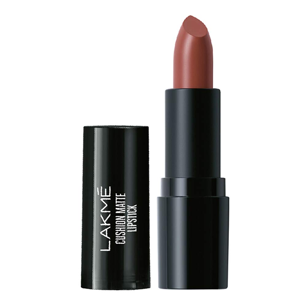 LAKMÉ CUSHION MATTE LIPSTICK, BROWN SUGAR, LONG LASTING, COMFORTABLE VELVET MATTE FINISH - WATERPROOF, NON DRYING, CREAMY MATTE BULLET LIPSTICK, 4.5G