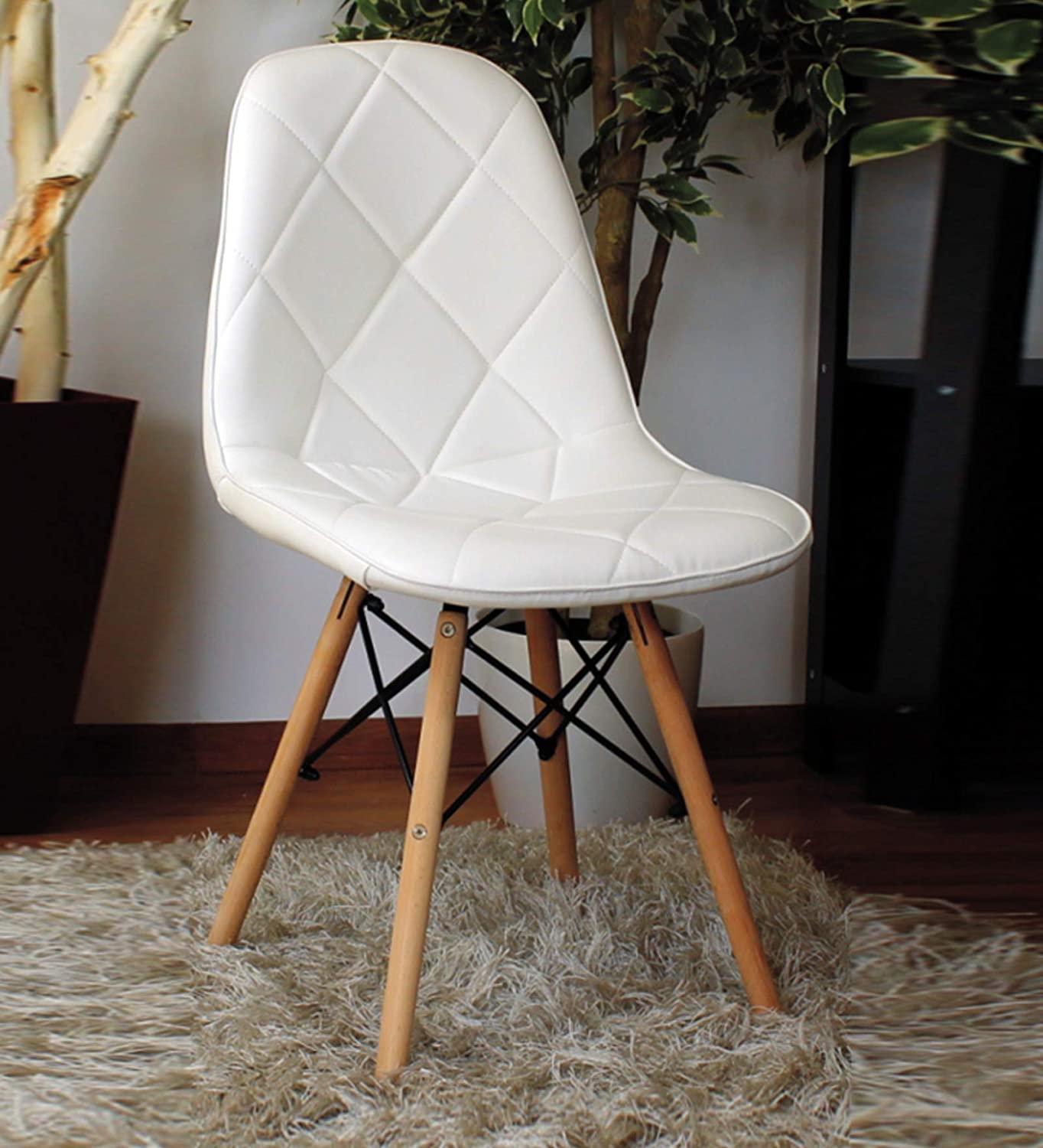 EAMES REPLICA CUSHIONED DINING CHAIR/CAFE CHAIR/SIDE CHAIR/ACCENT CHAIR (WHITE) COLOR BY FINCH FOX