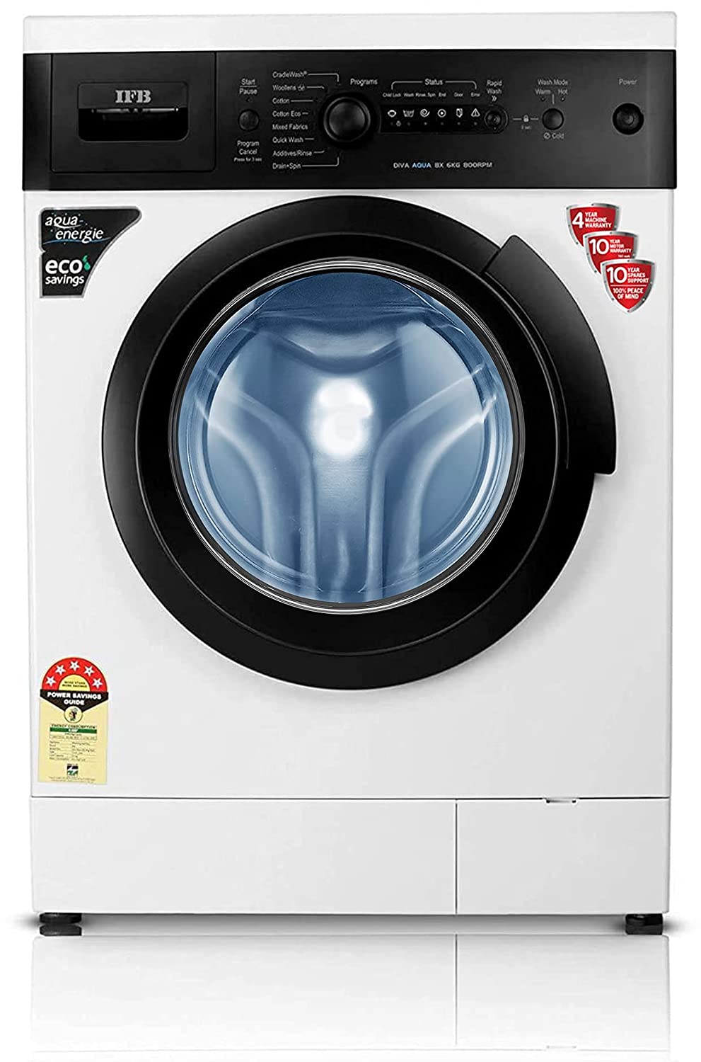 IFB 6 KG 5 STAR FULLY-AUTOMATIC FRONT LOADING WASHING MACHINE (DIVA AQUA BX, BLACK & WHITE, IN-BUILT HEATER)