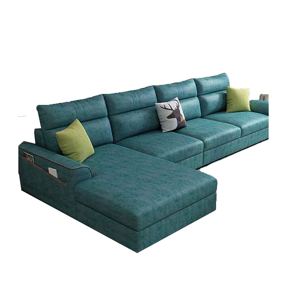 BRAXTON SIERRA LHS 5 SEATER L SHAPE SOFA SET FOR LIVING ROOM (BLUE LEATHERETTE)