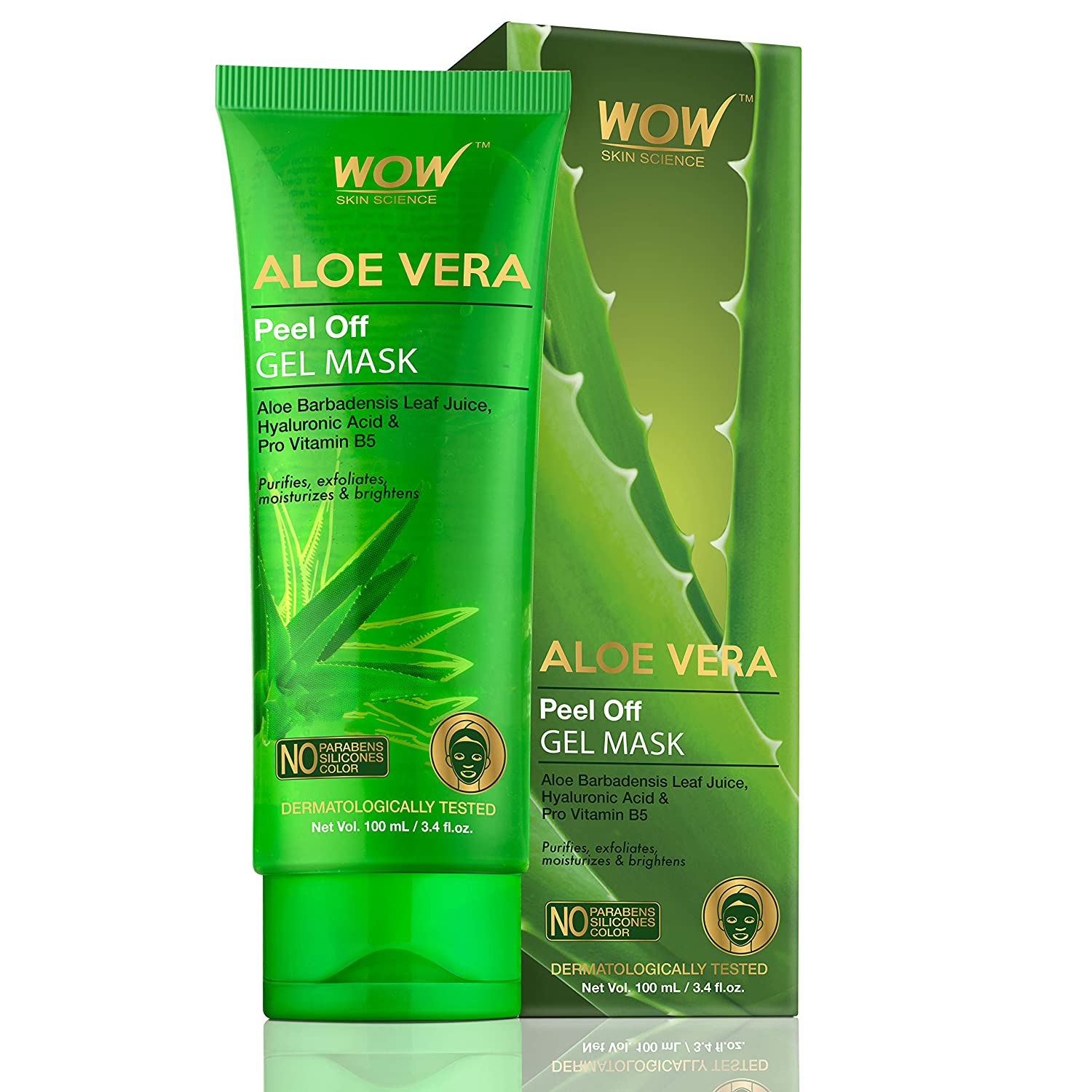 WOW SKIN SCIENCE ALOE VERA WITH HYALURONIC ACID & PRO VITAMIN B5 PEEL OFF GEL MASK - NO PARABENS, SILICONES & COLOR - 100 ML