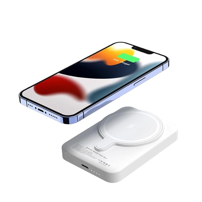 TRANQUIL 10000MAH MAGNETIC WIRELESS POWER BANK QUICK CHARGE SLEEK DESIGN FOR IPHONE 12, 13 &14 SERIES AND WIRELESS CHARGING SUPPORTED PHONES (WHITE)