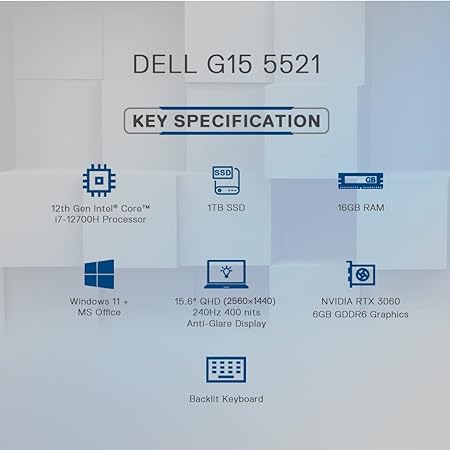 DELL NEW G15 5521 SE GAMING LAPTOP, INTEL CORE I7-12700H PROCESSOR/16GB/1TB SSD/NVIDIA RTX 3060 (6GB GDDR6)/15.6