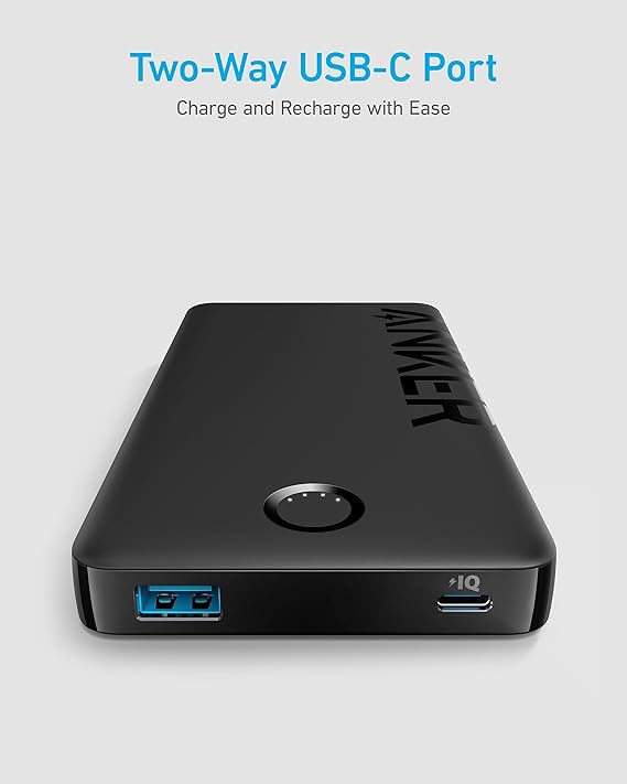 ANKER 10000 MAH PD POWER BANK, POWERCORE (SERIES 3), FAST CHARGING POWERIQ (PIQ) TECHNOLOGY, USB-C INPUT, USB-A & USB-C OUTPUT, CHARGE 2 DEVICES AT ONCE, ULTRA SLIM PORTABLE CHARGER