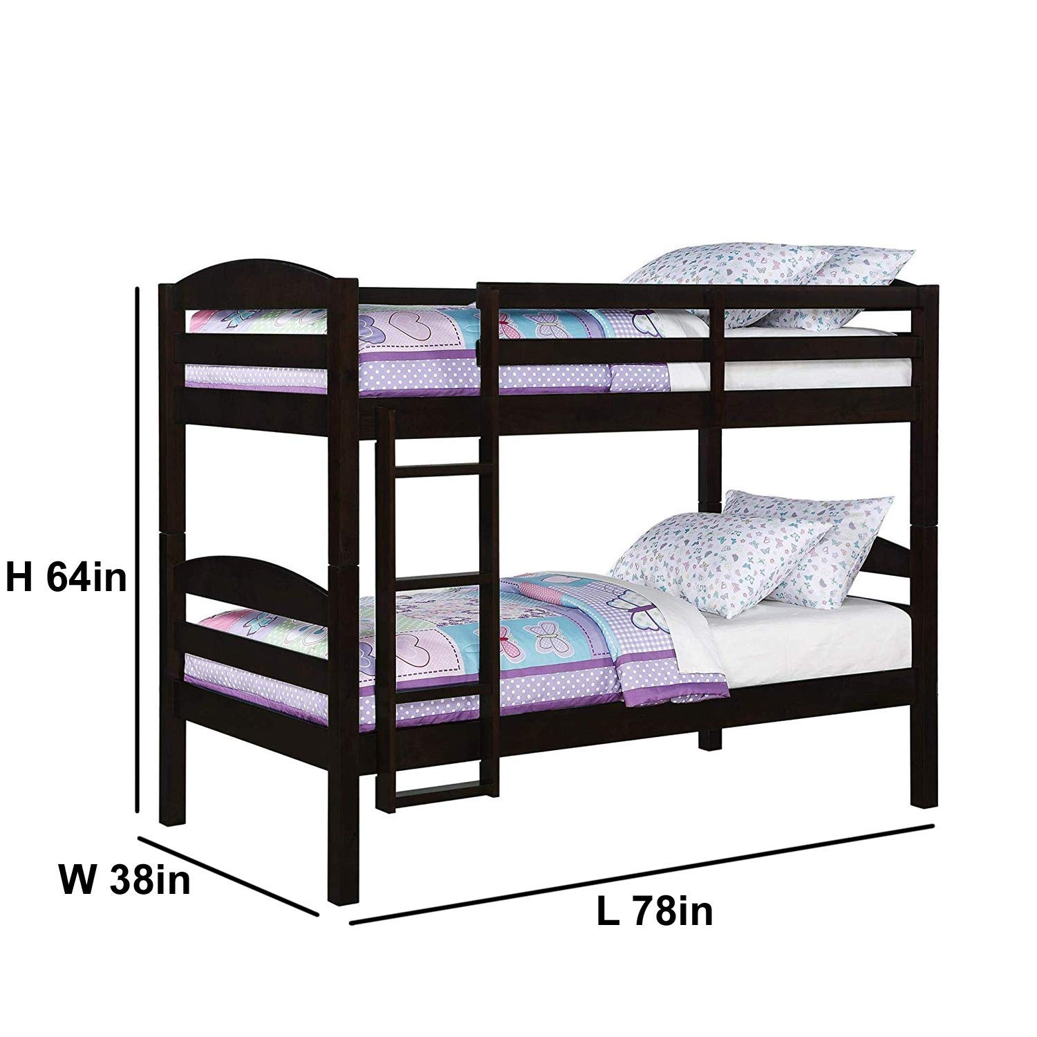 APRODZ MANGO WOOD FISTZA KIDS BUNK BEDS WITH LADDER FOR BEDROOM | BROWN FINISH