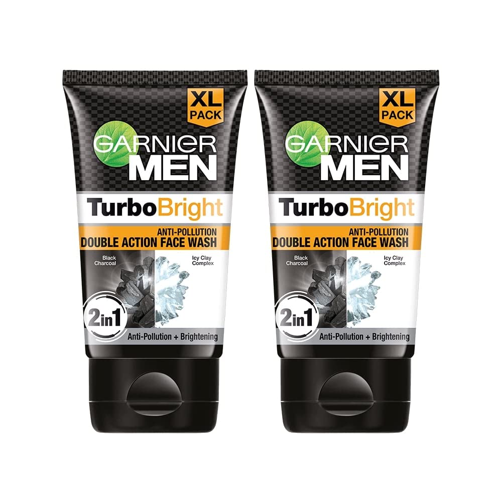 GARNIER MEN TURBO BRIGHT FACEWASH - CHARCOAL SKIN BRIGHTENING FACEWASH, 150GM (PACK OF 2)