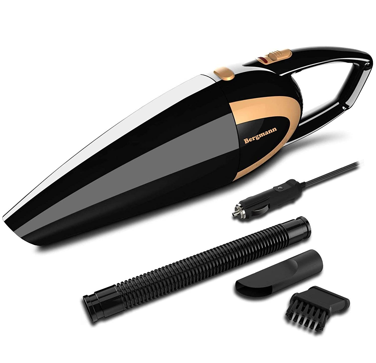 BERGMANN STUNNER CAR VACUUM CLEANER WITH STAINLESS STEEL HEPA FILTER (BLACK)