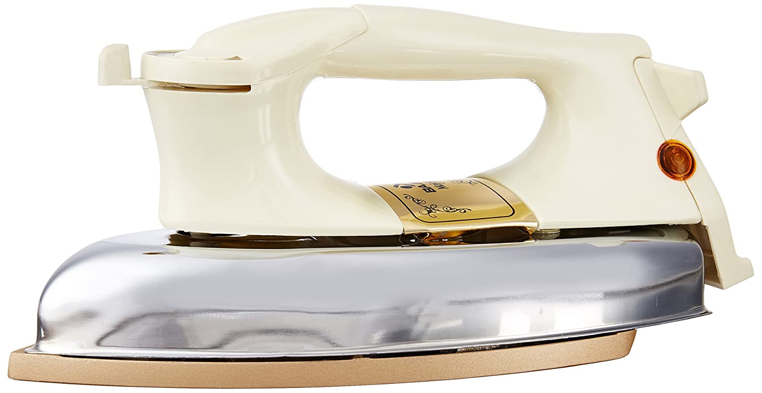 BAJAJ DHX-9 1000W HEAVY WEIGHT DRY IRON WITH ADVANCE SOLEPLATE AND ANTI-BACTERIAL GERMAN COATING TECHNOLOGY, IVORY