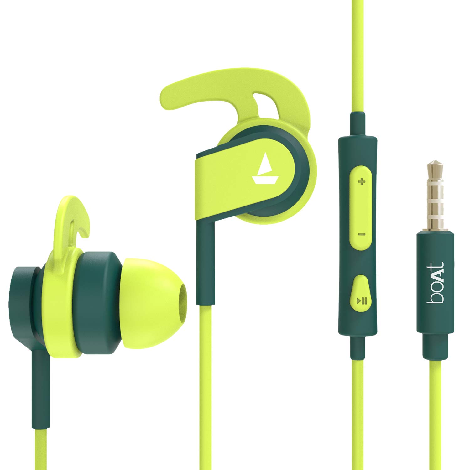 BOAT BASSHEADS 242 IN EAR WIRED EARPHONES WITH MIC(NEON GREEN)