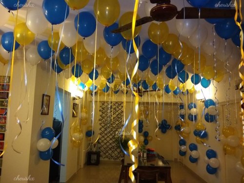 GOLDEN , WHITE & BLUE BALLOON DECORATION