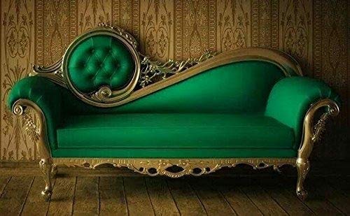 ONLINESHOPPEE TEAK WOODEN VICTORIAN STYLE SOFA COUCH CHAISES LONGUES (GREEN)