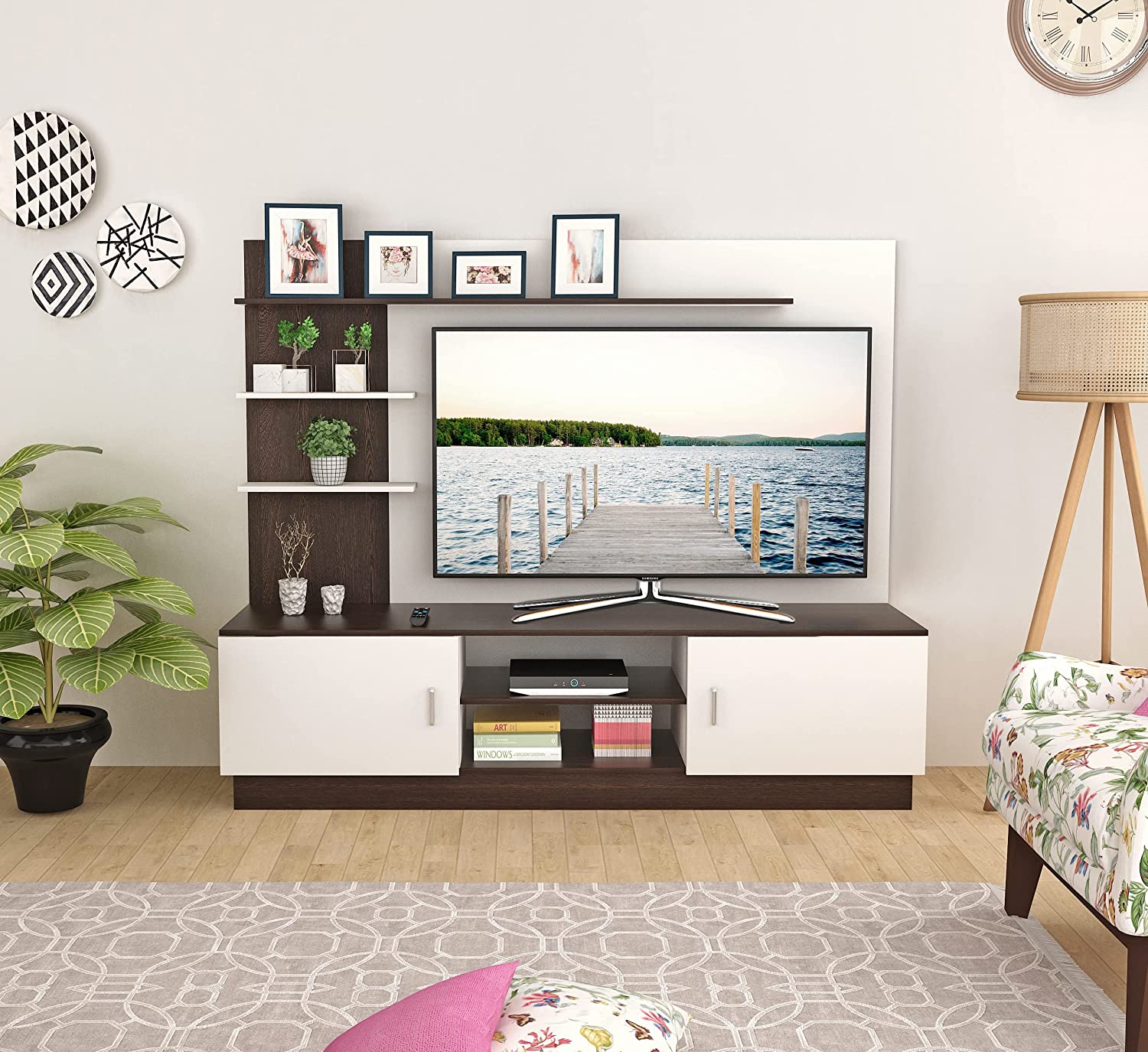 BLUEWUD ROWLET ENGINEERED WOOD TV ENTERTAINMENT UNIT CABINET WITH STORAGE, WENGE & WHITE, FOR UPTO 50