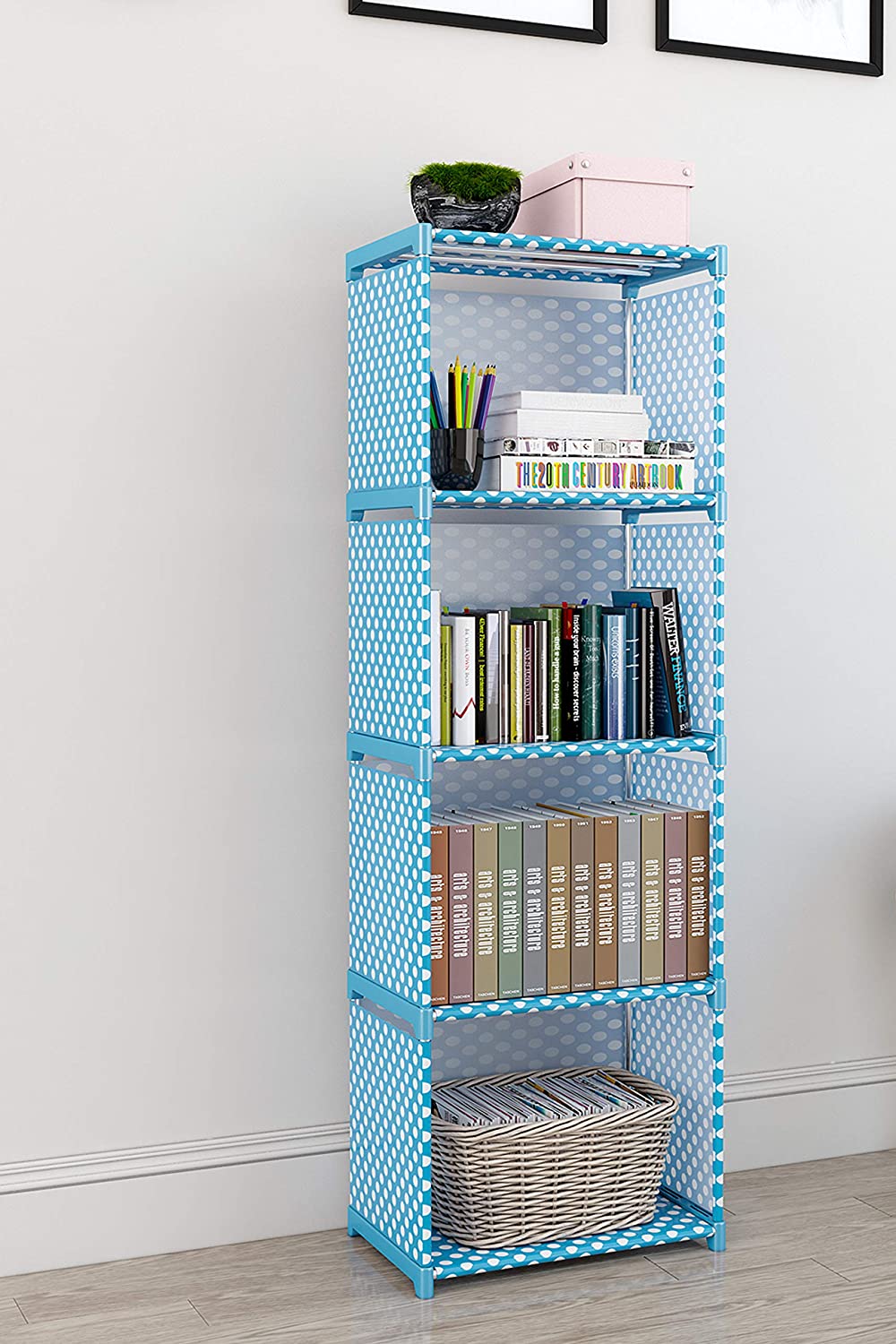 MEMEHO BOOKSHELF| ALLOY STEEL METAL STORAGE SHELVE FOR BOOKS STORAGE ORGANIZER| CHILDREN BOOK RACK| BOOKCASE FOR HOME FURNITURE |CABINET SHELVES FOR BEDROOM OFFICE LIVING ROOM (SET OF 4 CASES, BLUE)