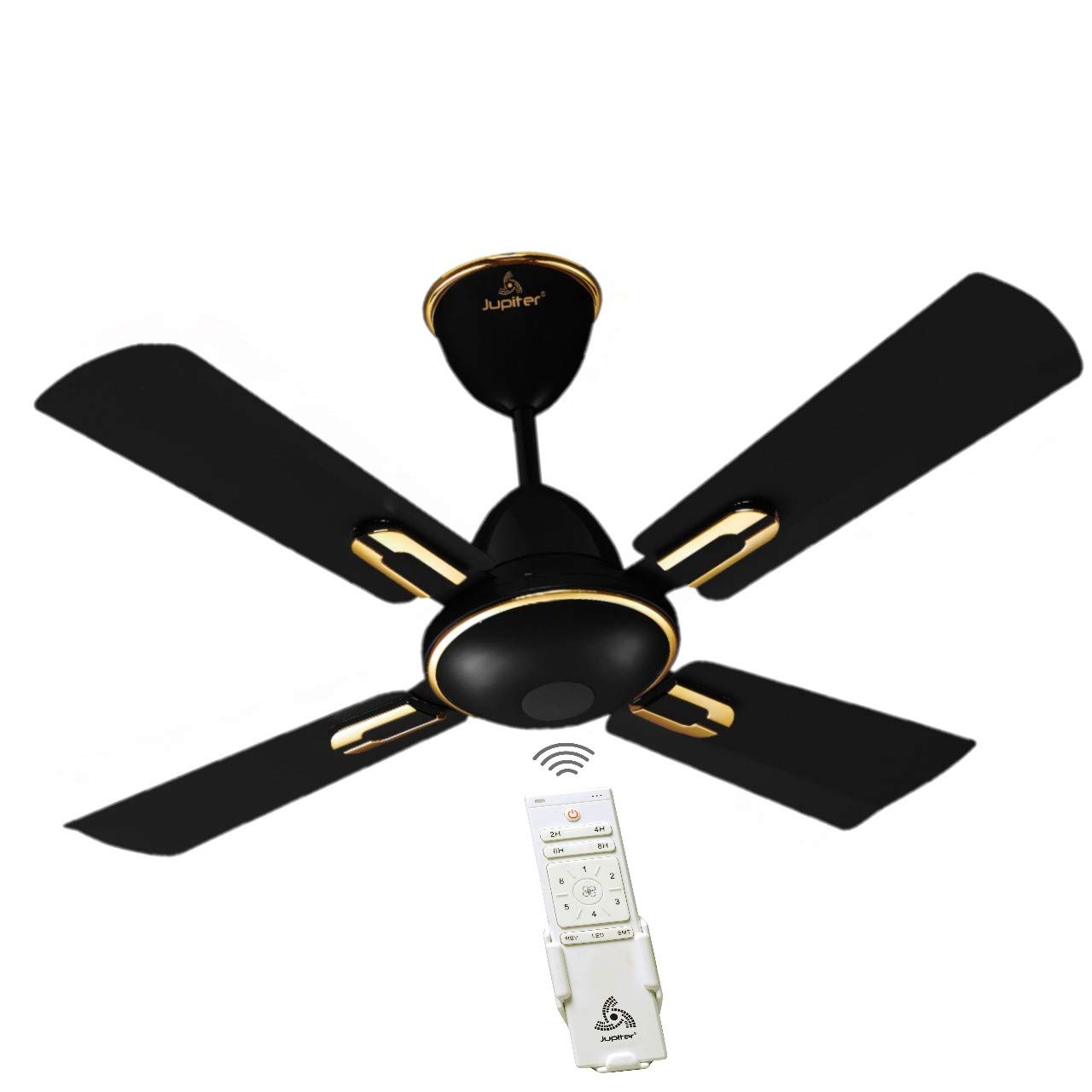 JUPITER BULLET 5 STAR ENERGY SAVER CEILING FAN WITH REMOTE CONTROL - BLACK & GOLD 4 BLADES BLDC MOTOR 900 MM