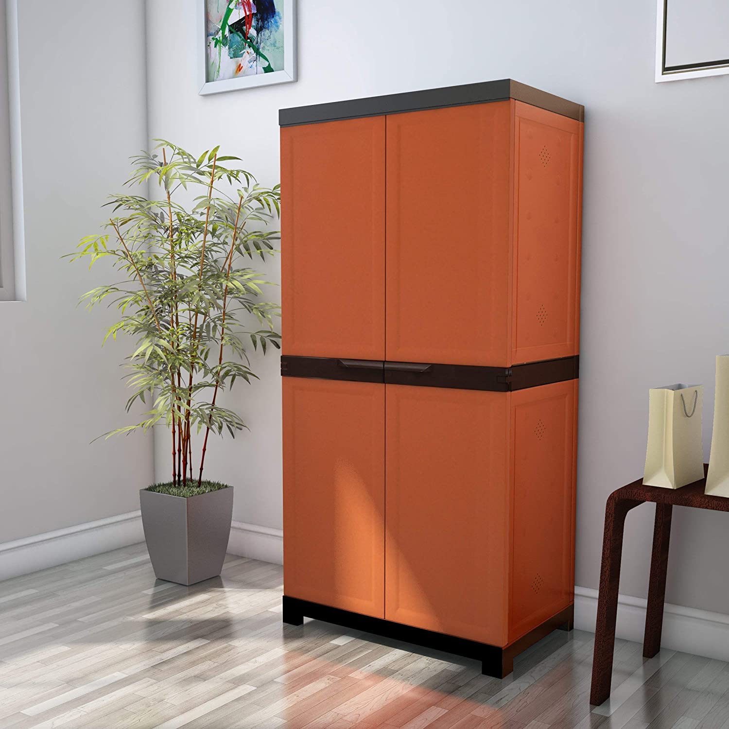 NILKAMAL FREEDOM MINI 18 (FMSC18) PLASTIC SHOE CABINET (RUST & WEATHERED BROWN)