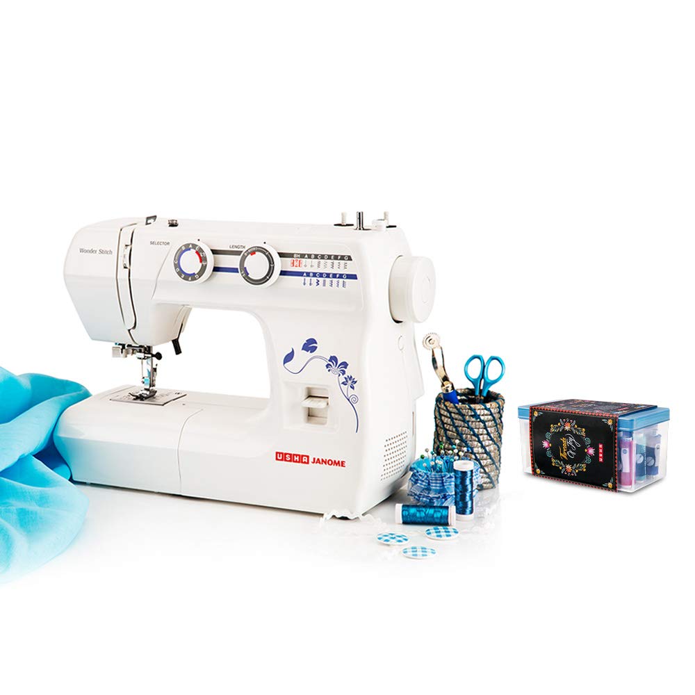 USHA JANOME WONDER STITCH AUTOMATIC ZIG-ZAG ELECTRIC SEWING MACHINE (WHITE) WITH FREE SEWING KIT WORTH RS 500