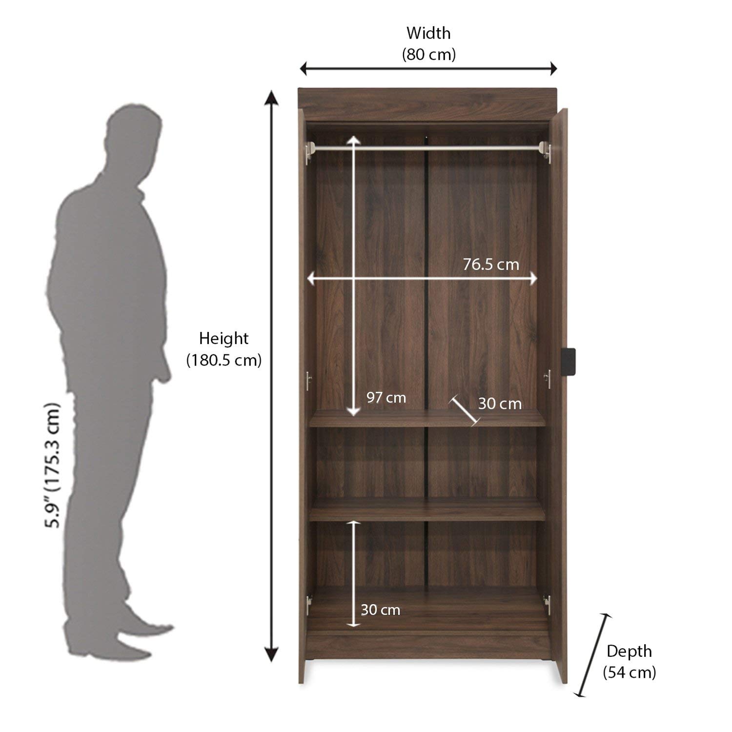 NILKAMAL EDWARD 2 DOOR WARDROBE (MELAMINE FINISH, WALNUT)