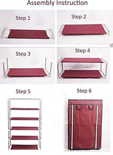 STEEZE® DIY 6 SHELVE/LAYER PORTABLE WARDROBE FOR CLOTHES CLOSET ORGANIZER WITH NON-WOVEN FABRIC, MULTIPURPOSE FOLDABLE COLLAPSIBLE BABY STORAGE WARDROBE (MULTICOLOR) BRAND: STEEZE