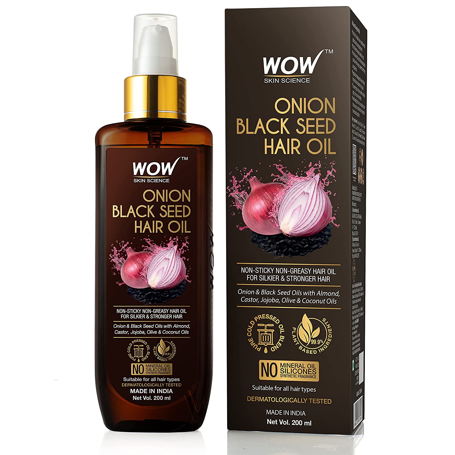 WOW SKIN SCIENCE ONION HAIR OIL FOR HAIR GROWTH AND HAIR FALL CONTROL - WITH BLACK SEED OIL EXTRACTS - 200 ML