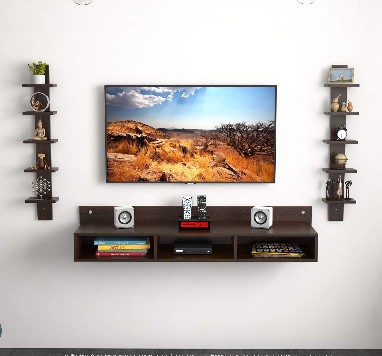 BLUEWUD RELO ENGINEERED WOOD TV WALL UNIT WITH DISPLAY SHELVES, WENGE, FOR UPTO 50