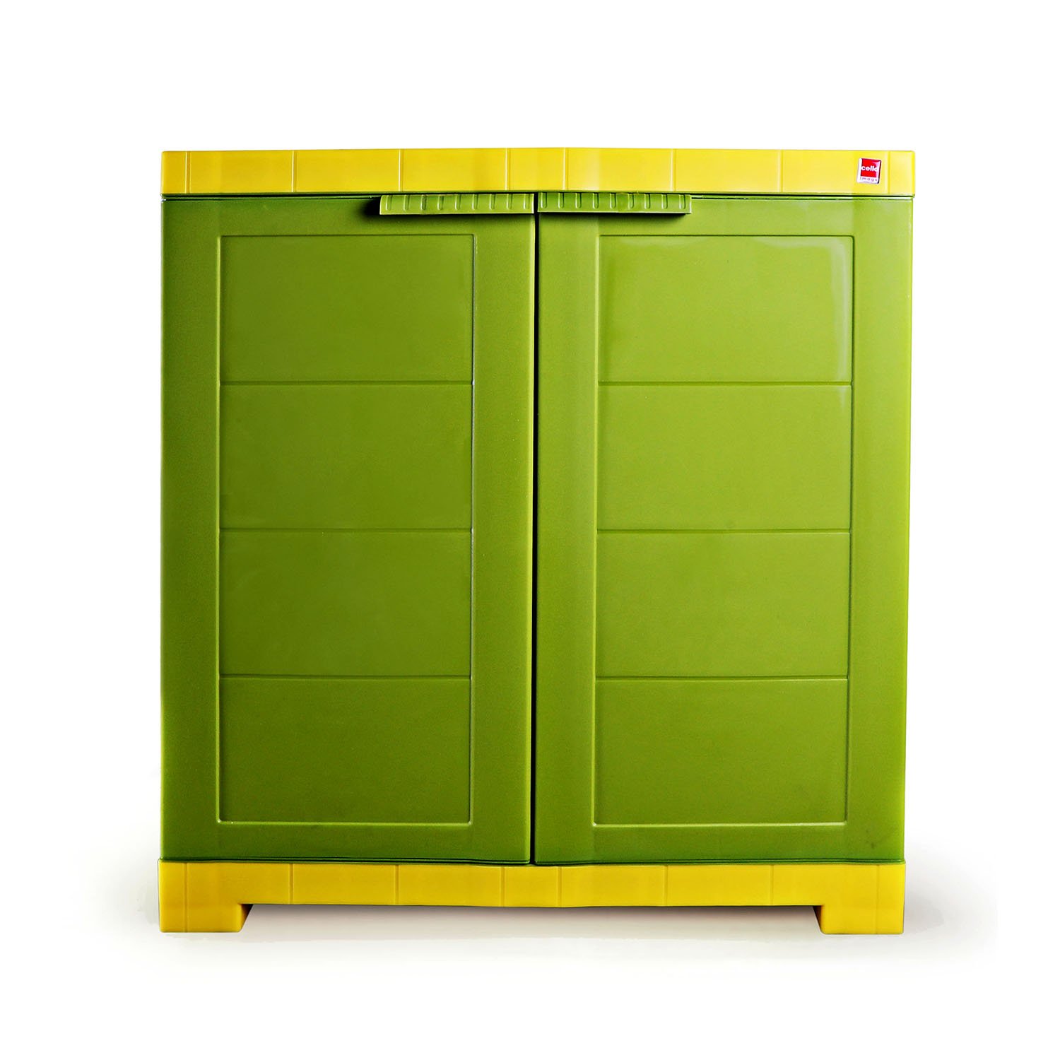 CELLO NOVELTY PLASTIC 2 DOOR COMPACT STORAGE CUPBOARD (GREEN AND YELLOW)