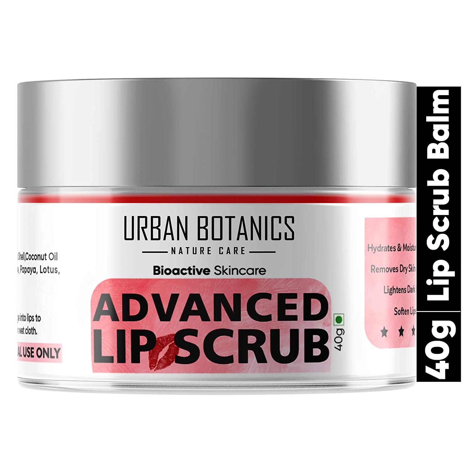 URBANBOTANICS® ADVANCED LIP SCRUB BALM - LIGHTENING AND BRIGHTENING DARK LIPS - LIP SCRUB FOR WOMEN & MEN SMOKER/DRY/CHAPPED LIP CARE (COLOR : RED), 40 GRAMS