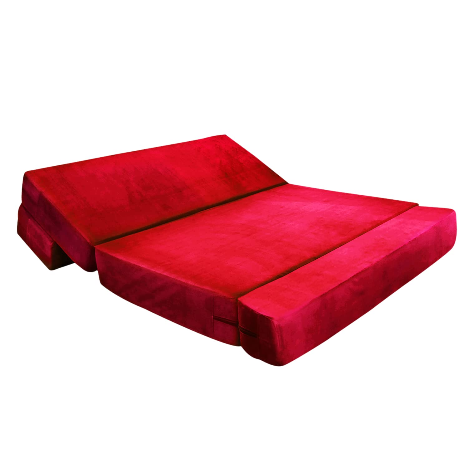 STYLE CROME EASY FOLDABLE THREE SEATER SOFA CUM BED SIT & SLEEP PERFECT FOR GUEST, COLOUR RED,5'X6'