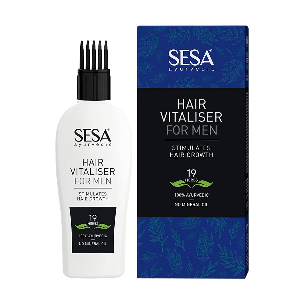 SESA AYURVEDIC HAIR VITALISER FOR MEN FOR HAIR GROWTH - 19 HERBS + 11 OILS - NO MINERAL OIL – WITH COMB APPLICATOR - 100 ML