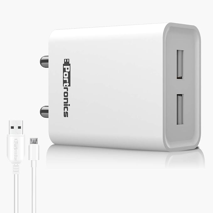 PORTRONICS ADAPTO 66 2.4A 12W DUAL USB PORT 5V/2.4A WALL CHARGER,COMES WITH 1M MICRO USB CABLE, USB WALL CHARGER ADAPTER FOR IPHONE 11/XS/XS MAX/XR/X/8/7/6/PLUS, IPAD PRO/AIR 2/MINI 3/MINI 4, SAMSUNG S4/S5, AND MORE(WHITE)