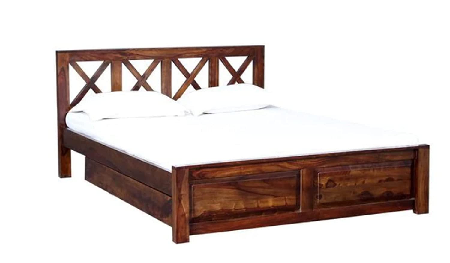 RJKART SOLID SHEESHAM WOOD QUEEN SIZE BED WITH 2 SIDE DRAWERS STORAGE FOR BEDROOM LIVING ROOM WOODEN DOUBLE BED FURNITURE FOR HOME HOTEL - (TEAK FINISH)