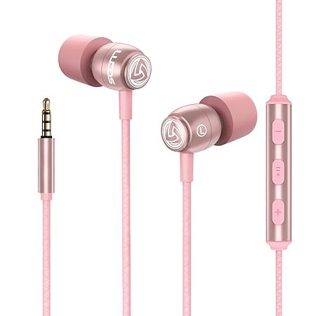 LUDOS CLAMOR WIRED EARBUDS IN EAR HEADPHONES WITH MICROPHONE, EARPHONES WITH MIC AND VOLUME CONTROL, MEMORY FOAM, REINFORCED CABLE, BASS COMPATIBLE WITH IPHONE, APPLE, IPAD, COMPUTER, LAPTOP, PC