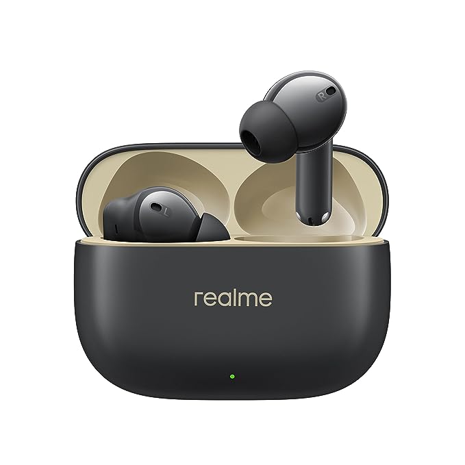 REALME BUDS T300 TRULY WIRELESS IN-EAR EARBUDS WITH 30DB ANC, 360° SPATIAL AUDIO EFFECT, 12.4MM DYNAMIC BASS BOOST DRIVER WITH DOLBY ATMOS SUPPORT, UPTO 40HRS BATTERY AND FAST CHARGING (STYLISH BLACK)