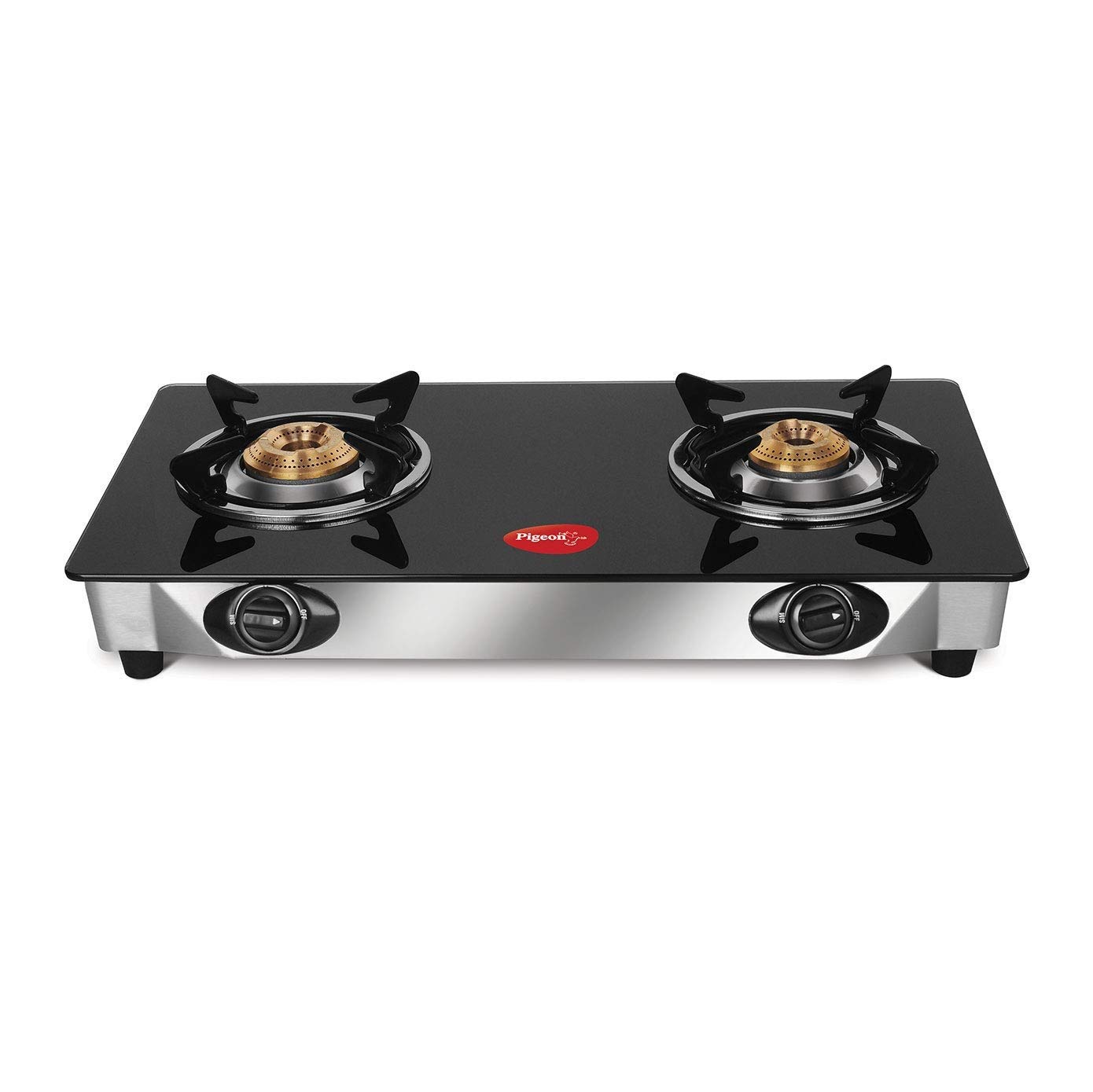 PIGEON BY STOVEKRAFT FAVOURITE GLASS TOP 2 BURNER GAS STOVE, MANUAL IGNITION (BLACK)