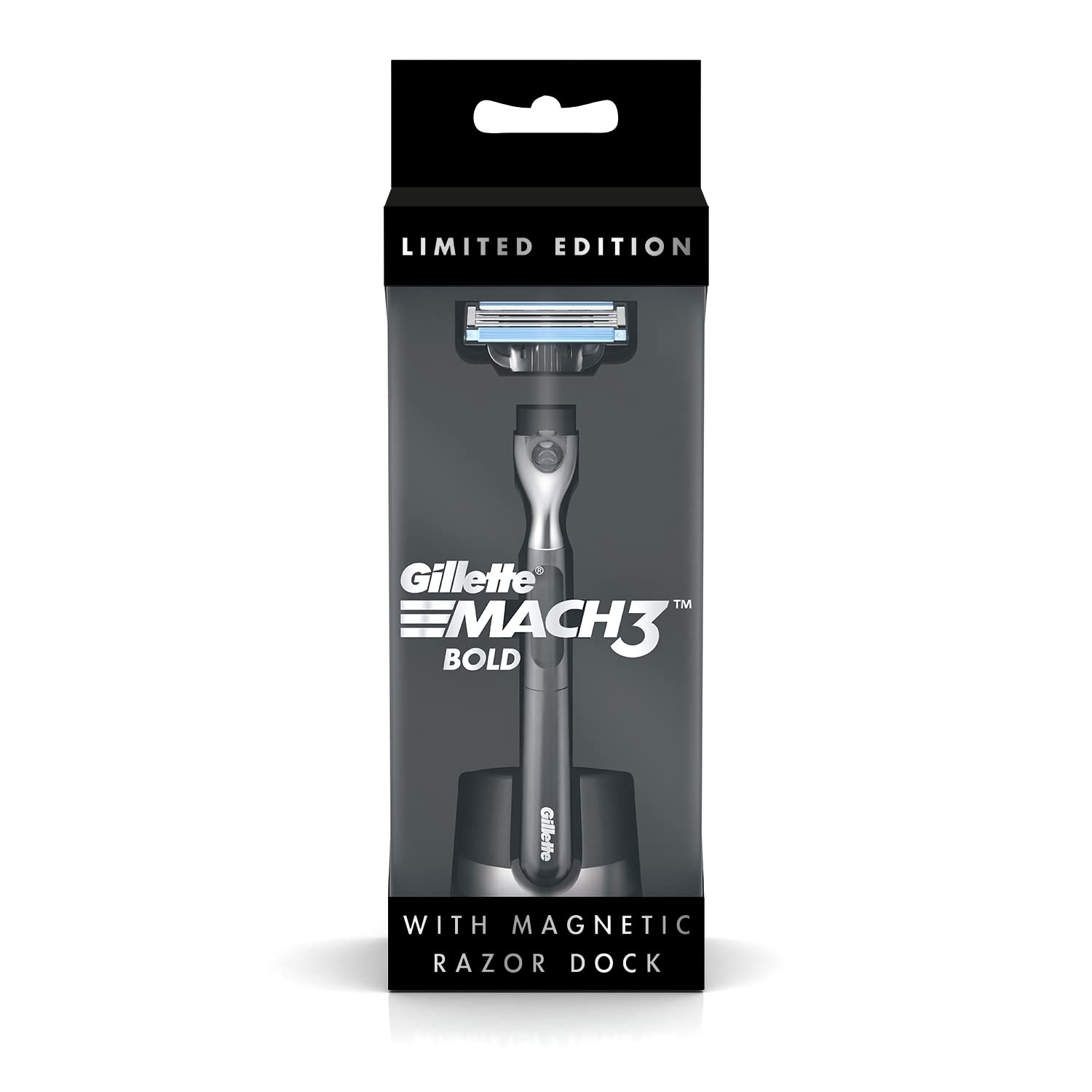 GILLETTE MACH3 BOLD + MAGNETIC RAZOR DOCK (HEAVY, STYLISH MEN’S SHAVER), BLACK