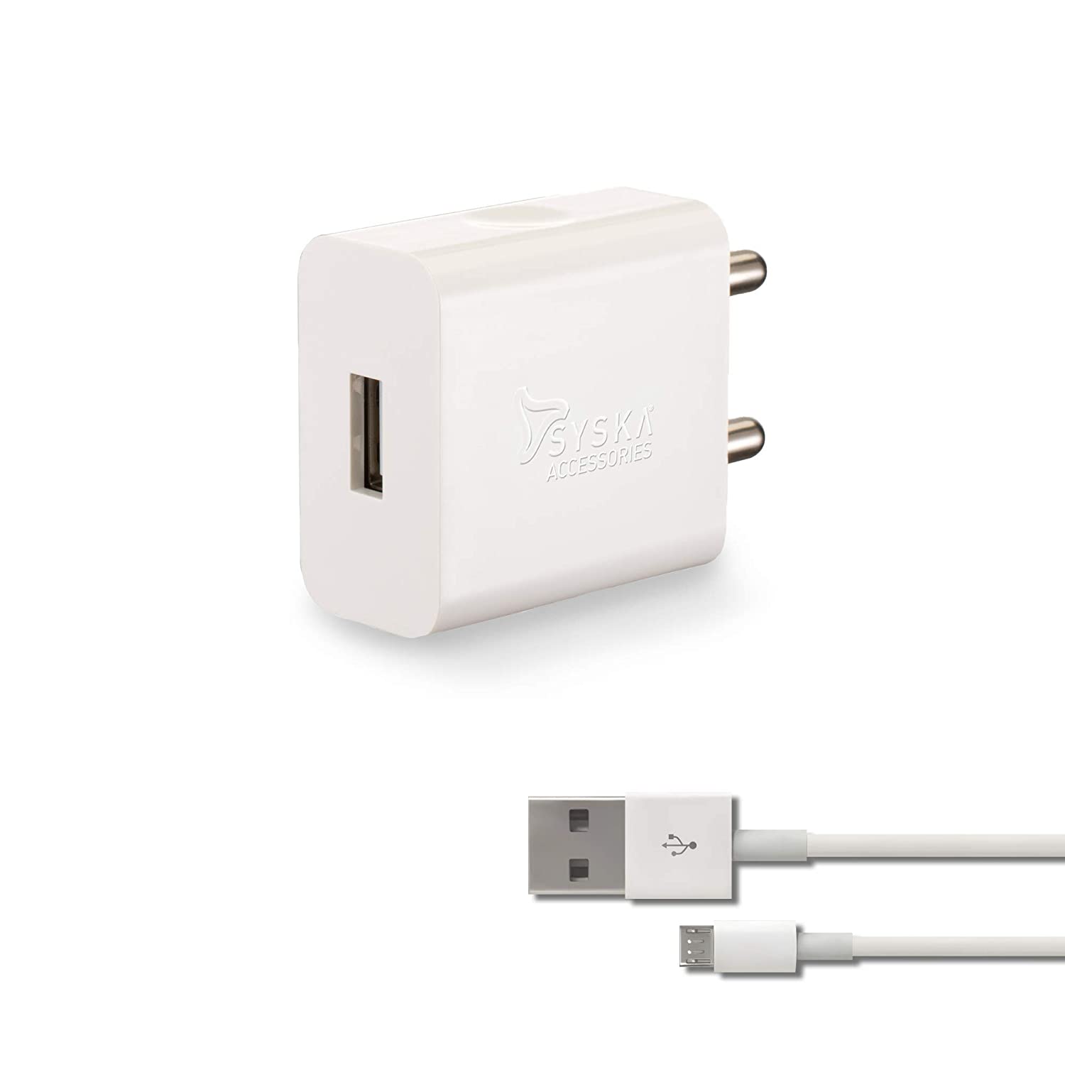 SYSKA WC-2A SINGLE PORT CHARGER (CABLE INCLUDED) (WHITE)