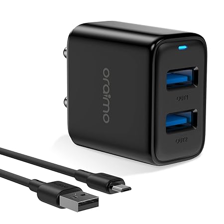 ORAIMO WALL CHARGER, DUAL PORT FAST CHARGER FAST CHARGING POWER ADAPTER COMPATIBLE WITH IPHONE 14/13/12/X,SAMSUNG S21/S20/NOTE 20/10/9/8,SONY,XIAOMI,IPAD,MACBOOK (OCW-I64DN(12W BLACK))