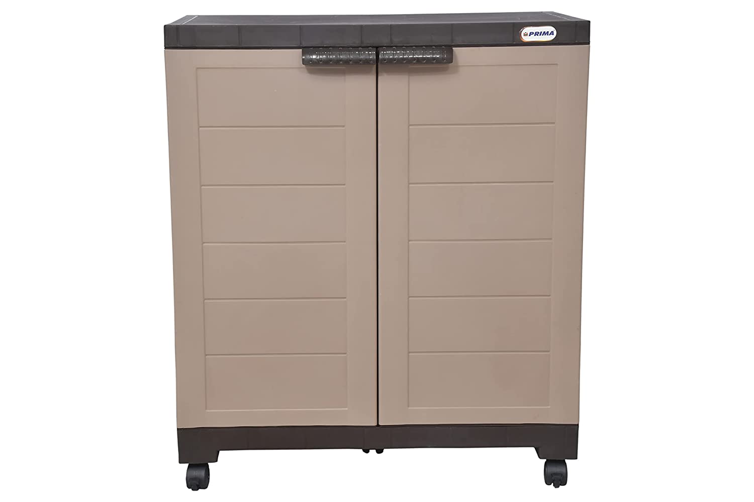 ALFA 360 PLASTIC CABINET WITH WHEEL LOCKABLE CASTERS FOR STORAGE | SPACE ORGANIZER | CUPBOARD | LIVING ROOM | KIDS | MULTIPURPOSE FOR HOME KITCHEN & OFFICE BY PRIMA (CAMEL & BROWN, 1 SHELF)