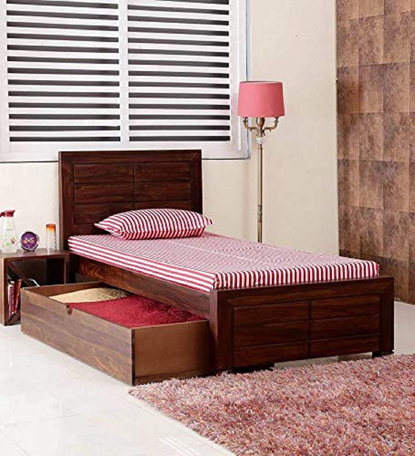 DEMIWALL SINGLE SOLID WOOD;SHEESHAM BED WITH STORAGE - ( PROVINCIAL TEAK)